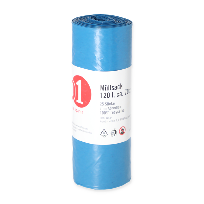 Blaue Müllsäcke auf Rolle, 120l