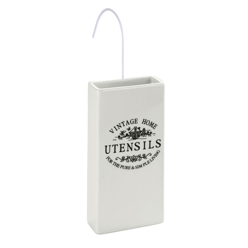 Weißer Keramik-Luftbefeuchter mit Aufschrift Vintage Home Utensils