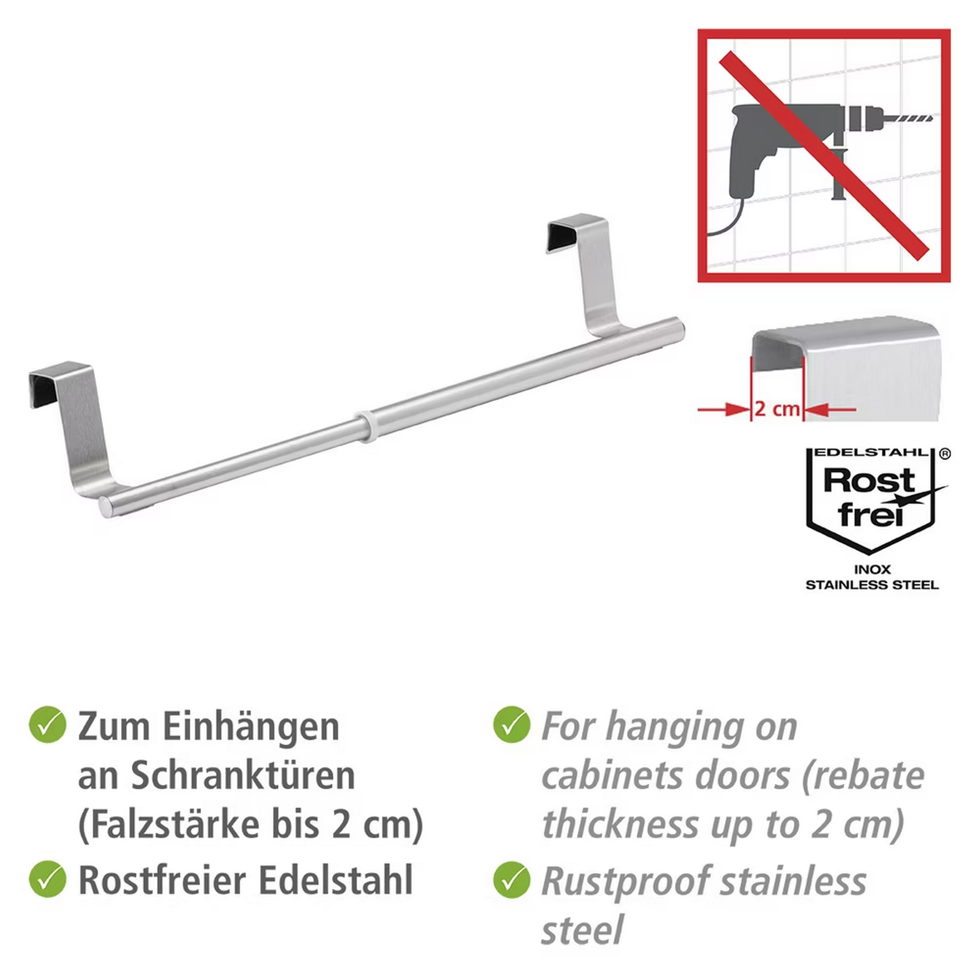 Teleskop-Tür-Handtuchstange Edelstahl 22-35 cm