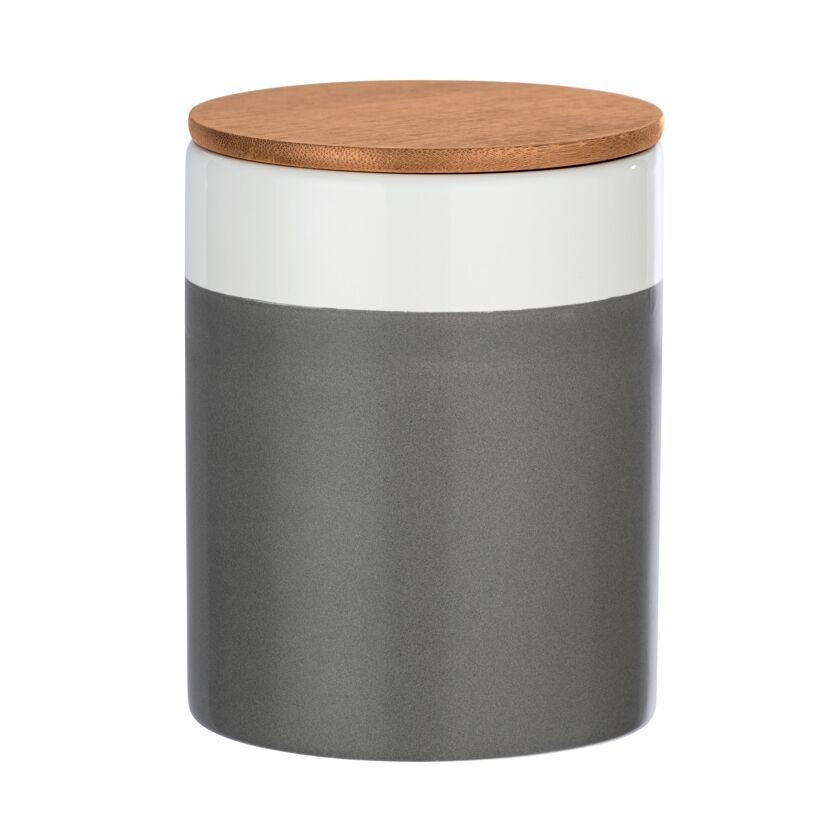 Graue Aufbewahrungsdose mit Holzdeckel