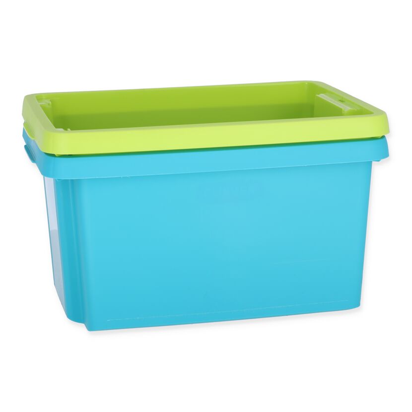 Blaue Drehstapelbox 26L Essentials mit grünem Deckel