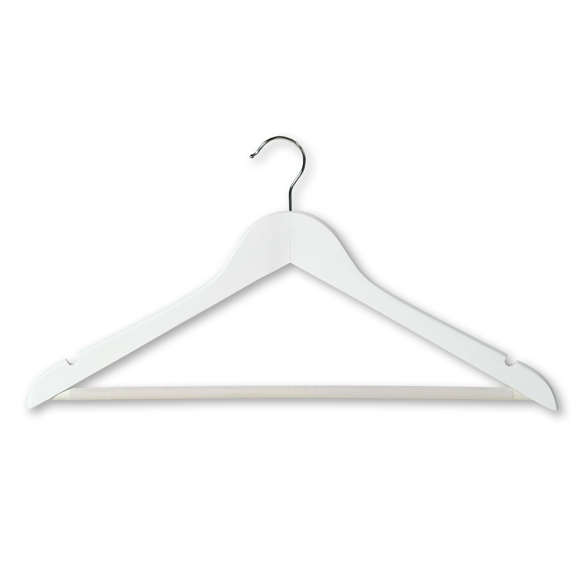 Weißer Kleiderbügel mit Hosenstange