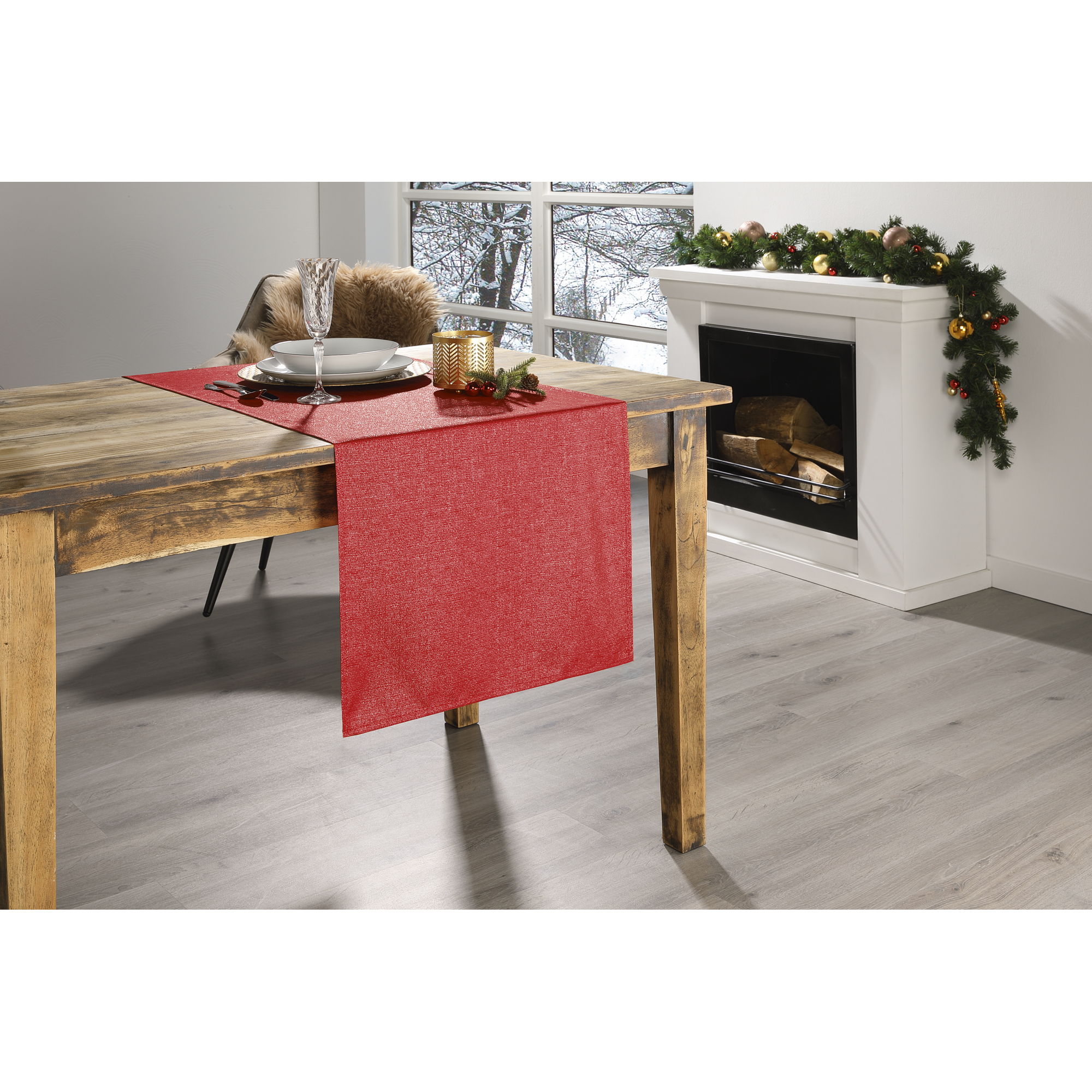 Tischläufer 'Weihnachten' rot-silber 40 x 150 cm