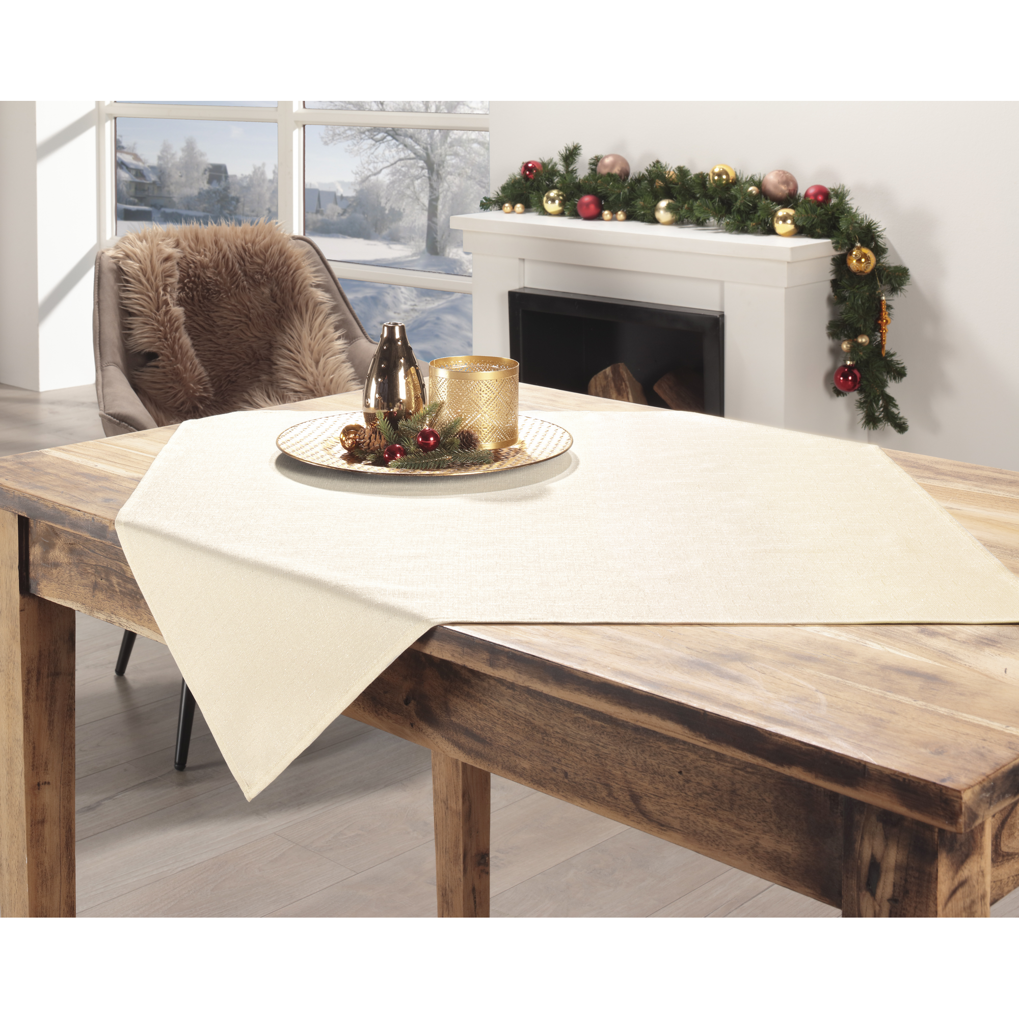 Mitteldecke 'Weihnachten' champagner-gold 80 x 80 cm