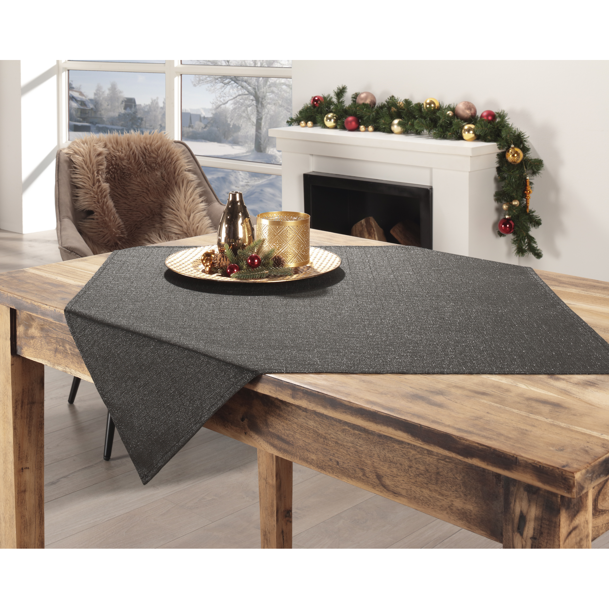 Mitteldecke 'Weihnachten' anthrazit-silber 80 x 80 cm