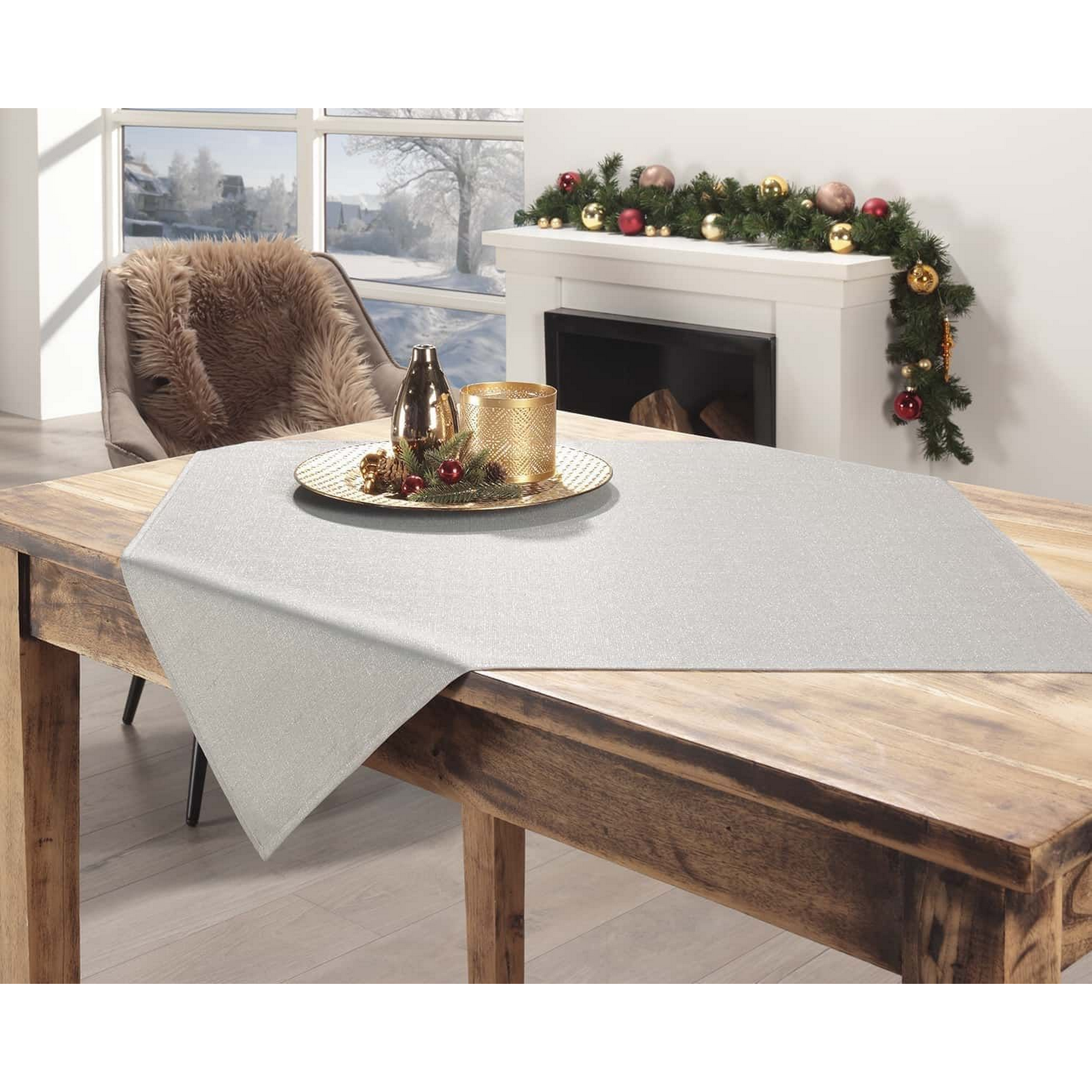 Mitteldecke 'Weihnachten' silber 80 x 80 cm
