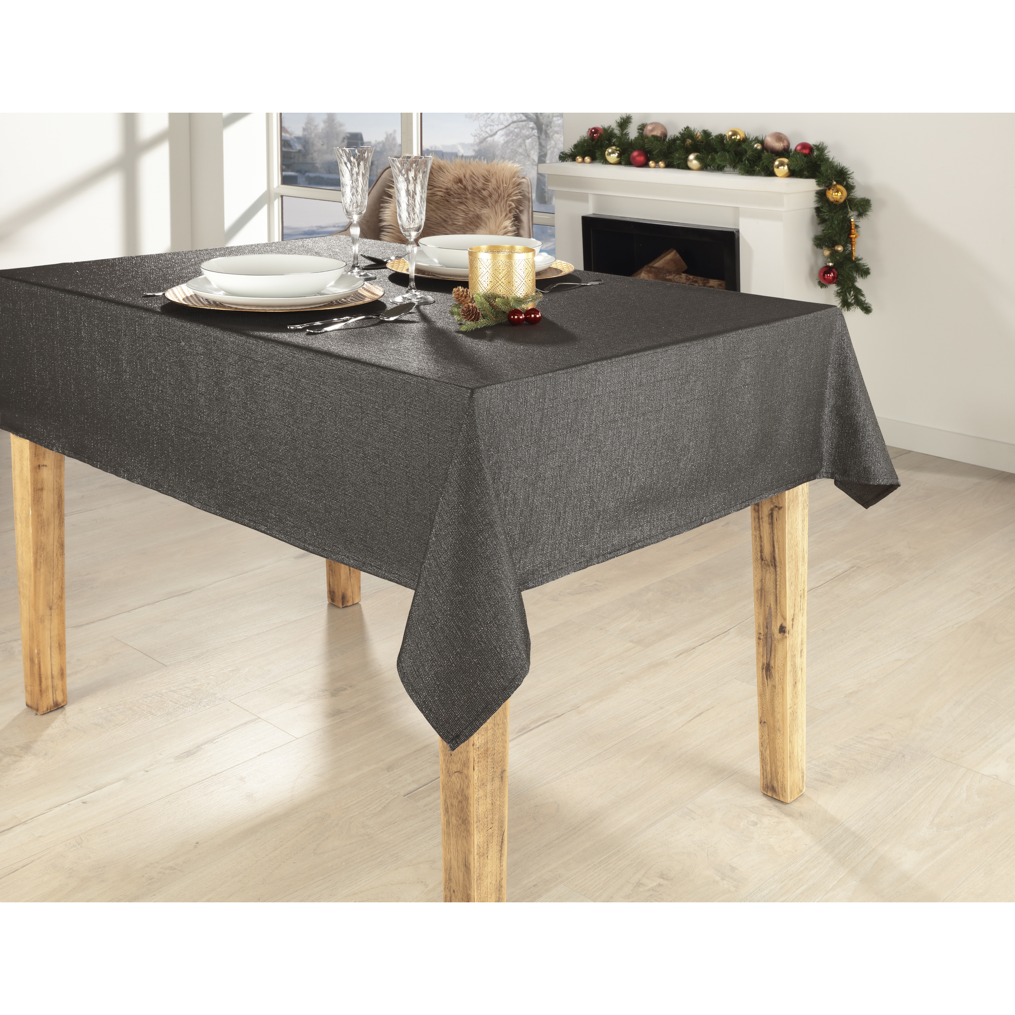 Tischdecke 'Weihnachten' rot-silber 140 x 220 cm