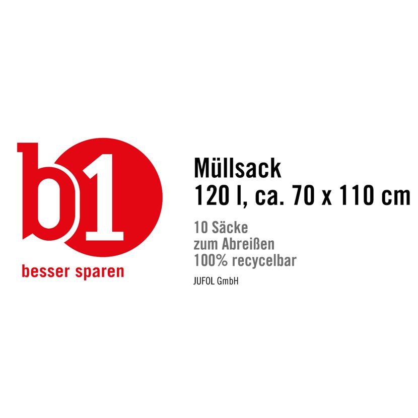 Müllsack 120l, 10 Säcke zum Abreißen, 100% recycelbar