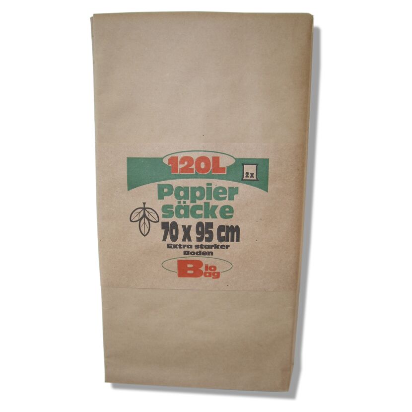 Zwei braune Papiersäcke, 120 l, 70 x 95 cm