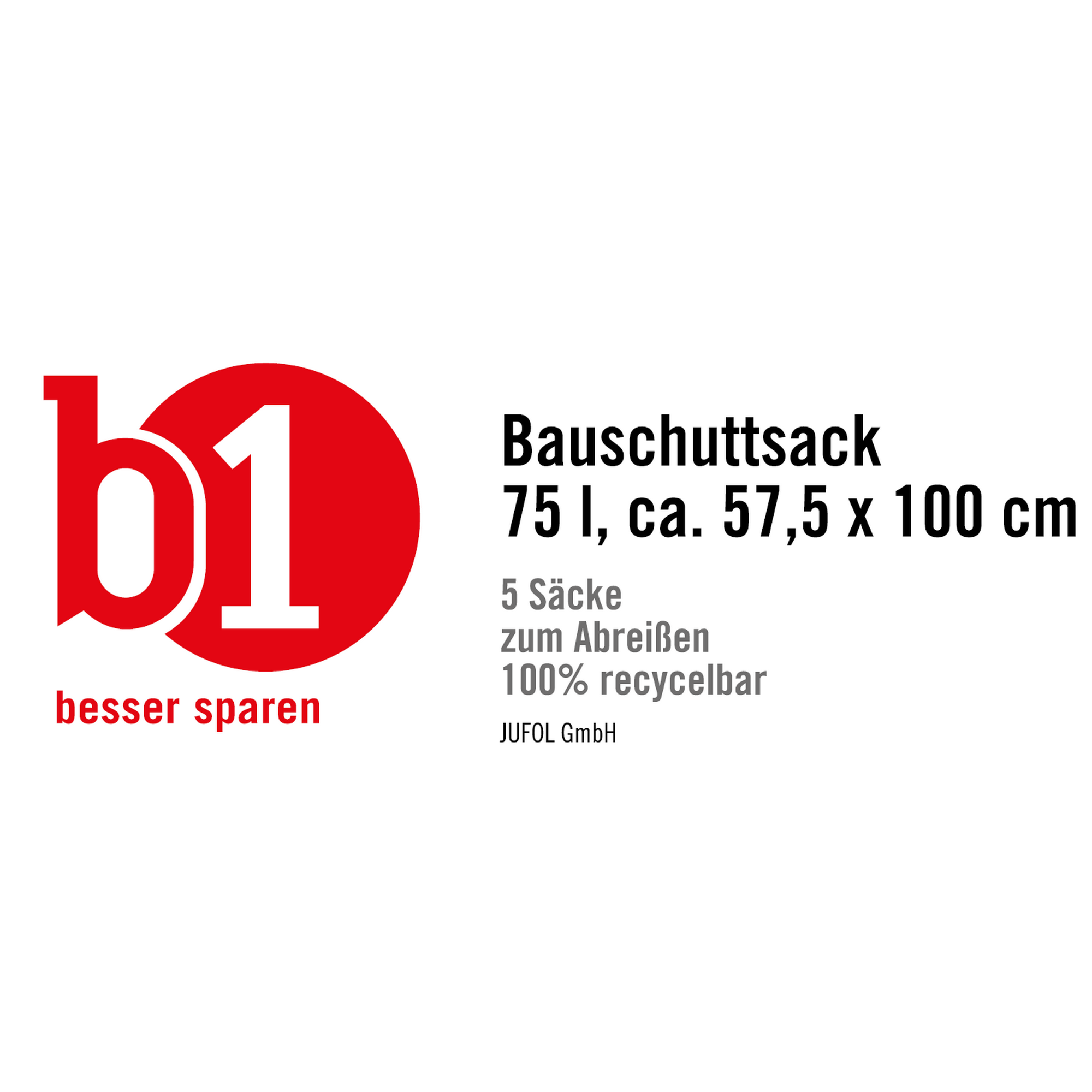 Bauschuttsäcke schwarz 57,5 x 100 cm 75 l 5 Stück + product picture