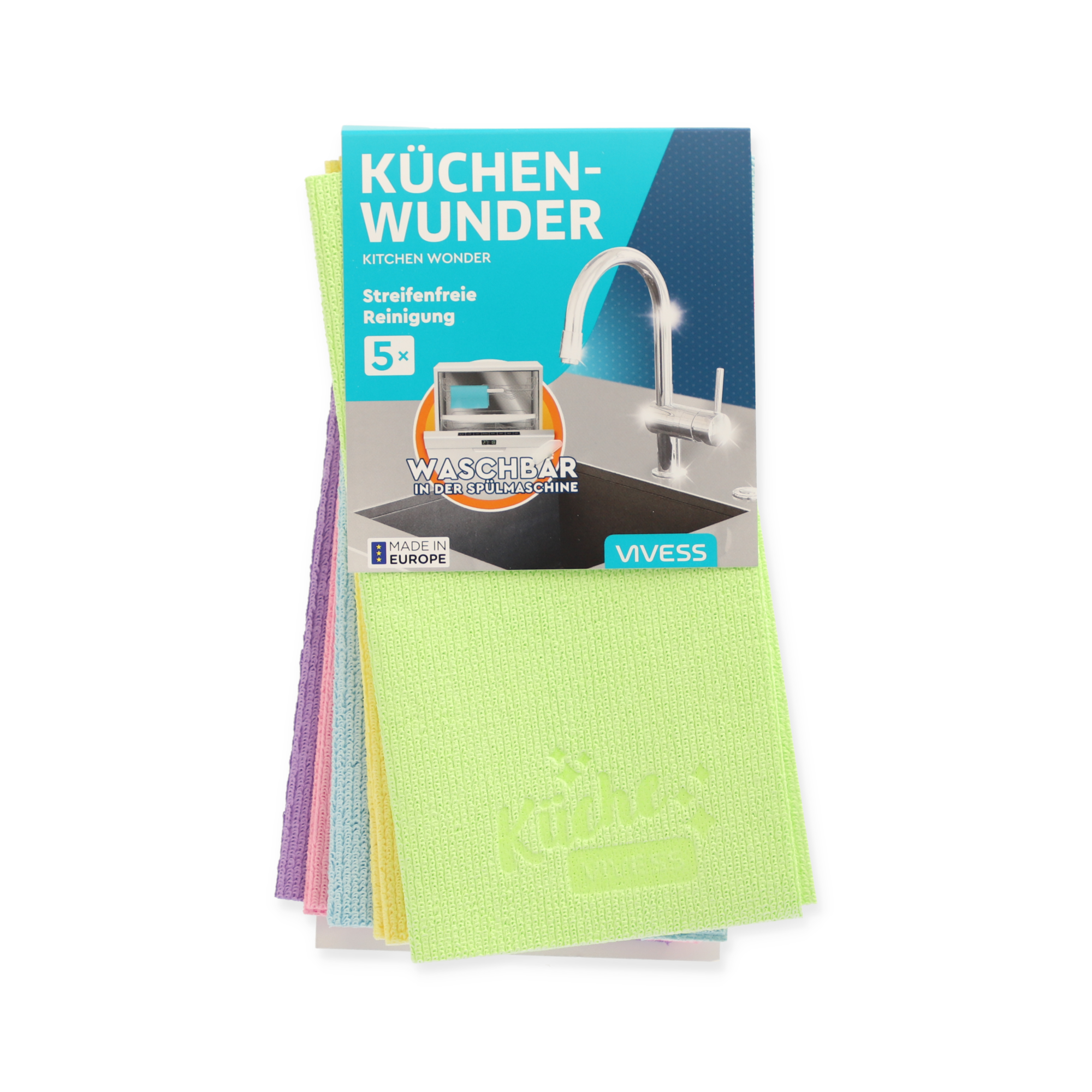 Reinigungstücher 'Küchenwunder' bunt 21,5 x 21,5cm 5 Stück + product picture