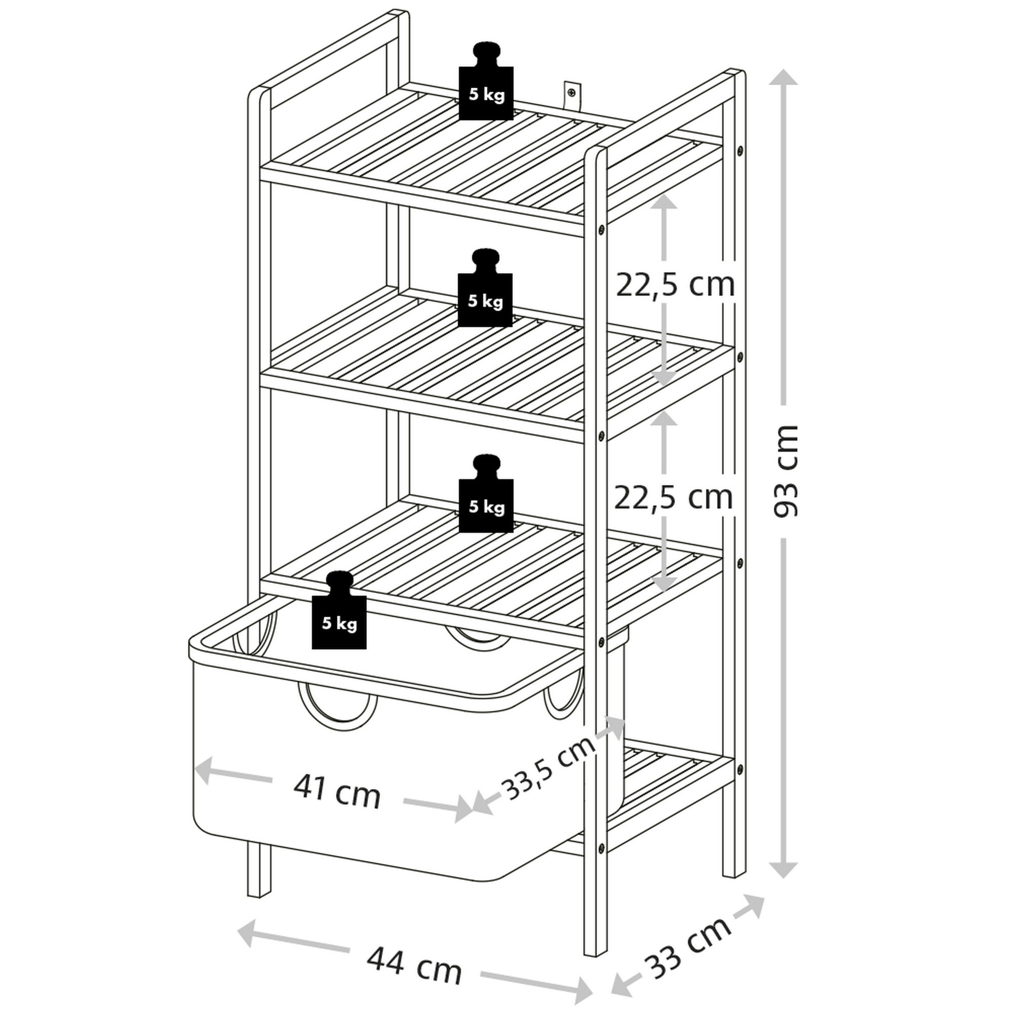 Regal Bambus braun mit Korb 44 x 93,5 x 33 cm + product picture