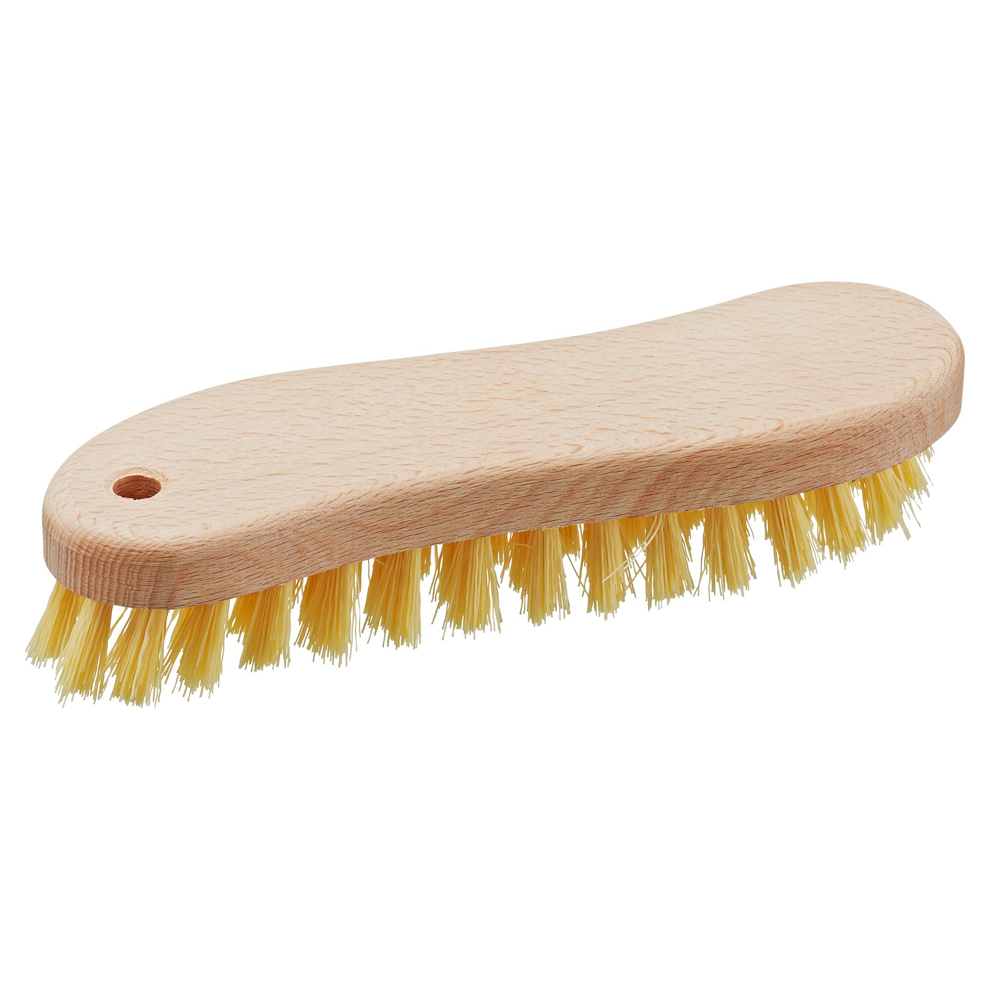 Waschbürste mit Holzgriff und gelben Borsten