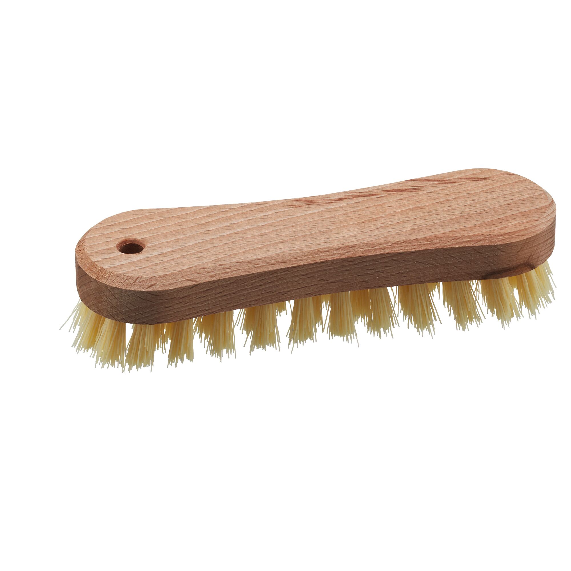 Waschbürste mit Holzgriff und hellen Borsten