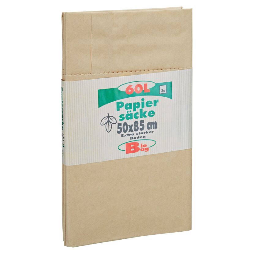Drei braune Papiersäcke, 60 l
