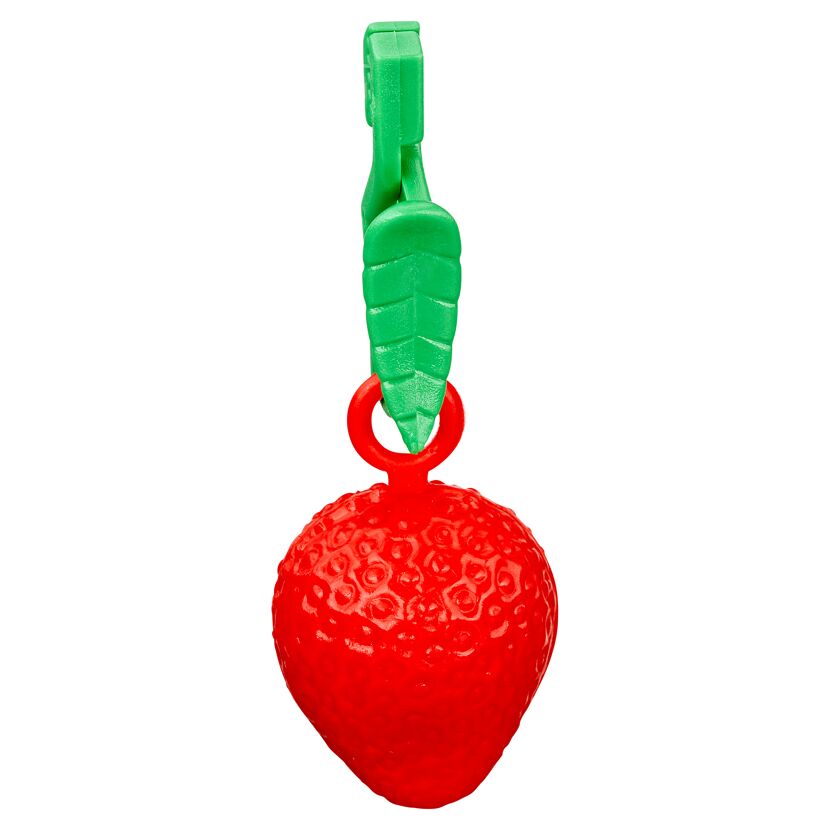 Roter Erdbeer-Tischdeckenbeschwerer mit grünem Blatt.