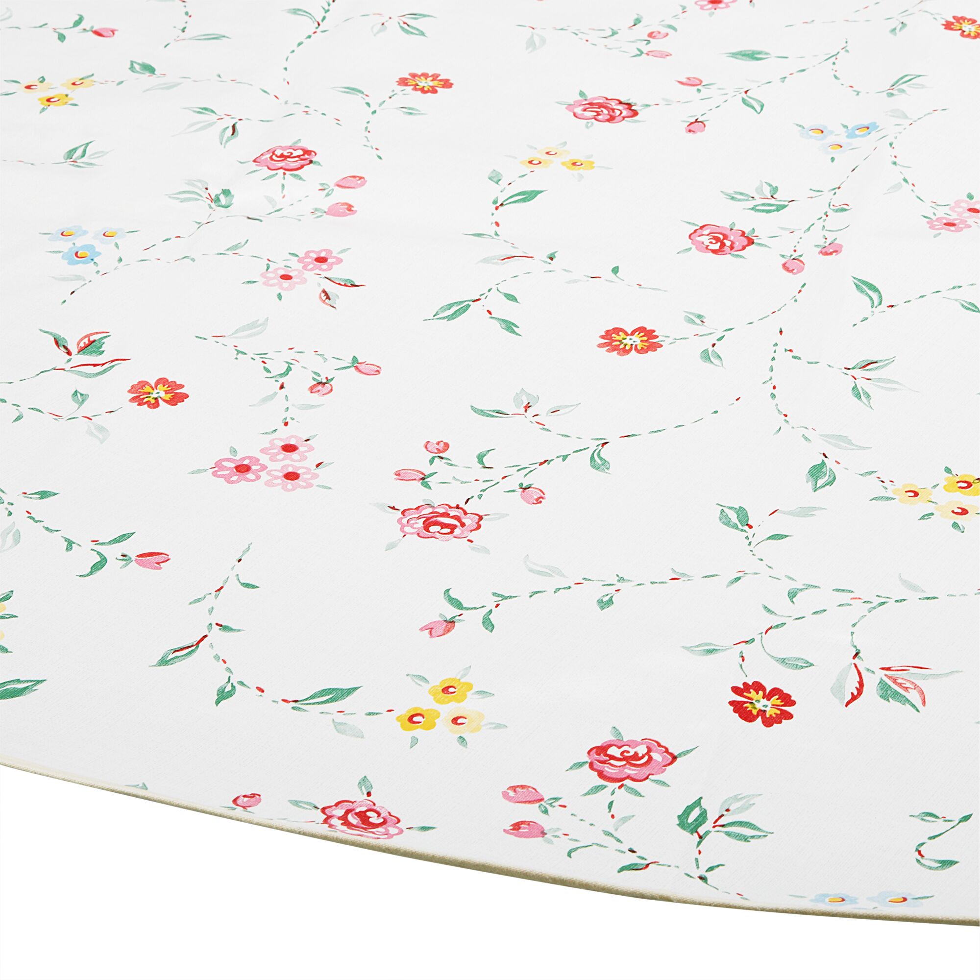 Weiße Tischdecke mit buntem Blumenmuster