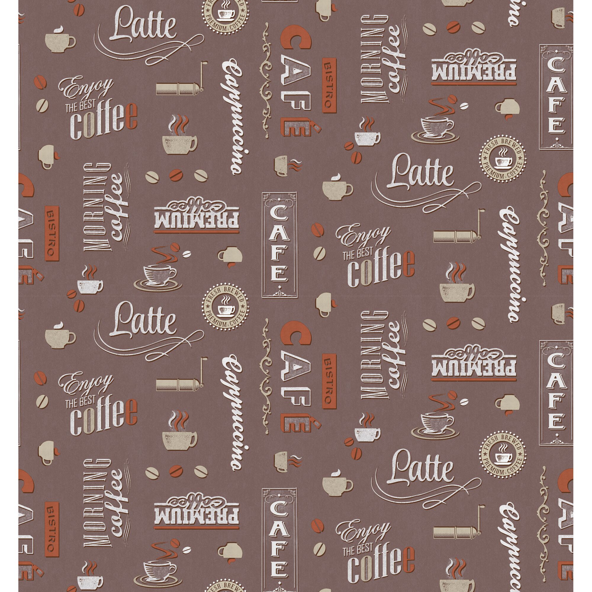 Nahtloses Kaffeemuster mit Kaffeetassen, -bohnen und -mühle.