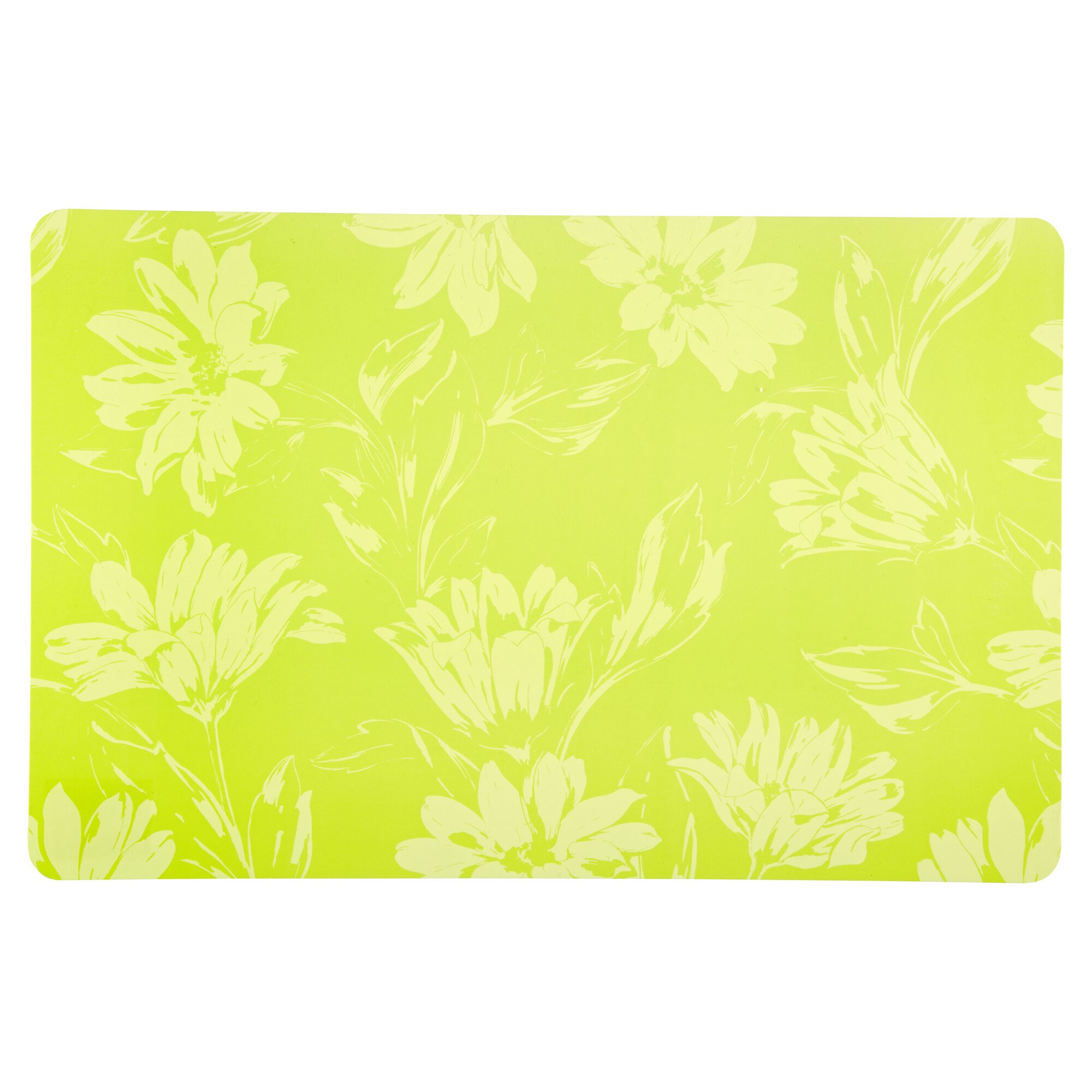 Hellgrünes Tischset mit floralem Muster.
