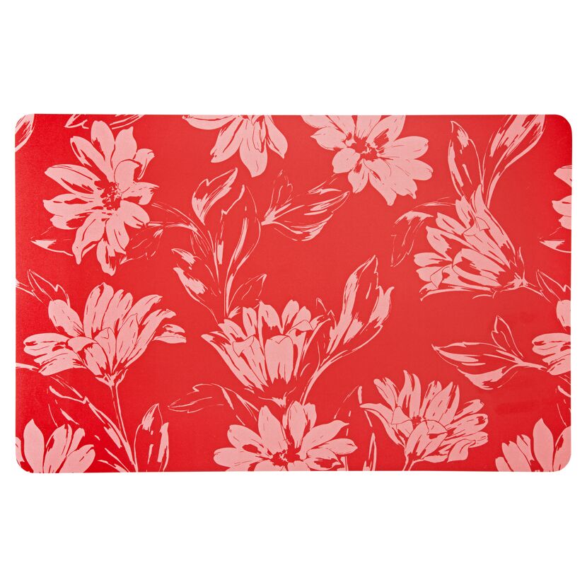 rotes Tischset mit hellrotem Blumenmuster