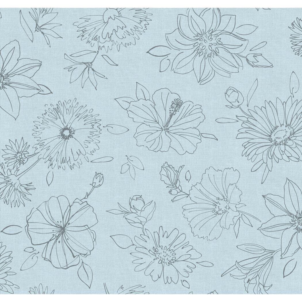 Hellblauer Hintergrund mit dunkelblauen gezeichneten Blumenmuster