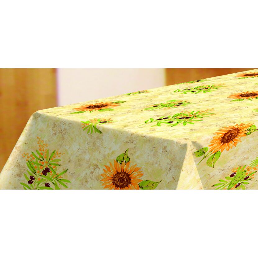 Tischdecke mit Sonnenblumen und Olivenmuster
