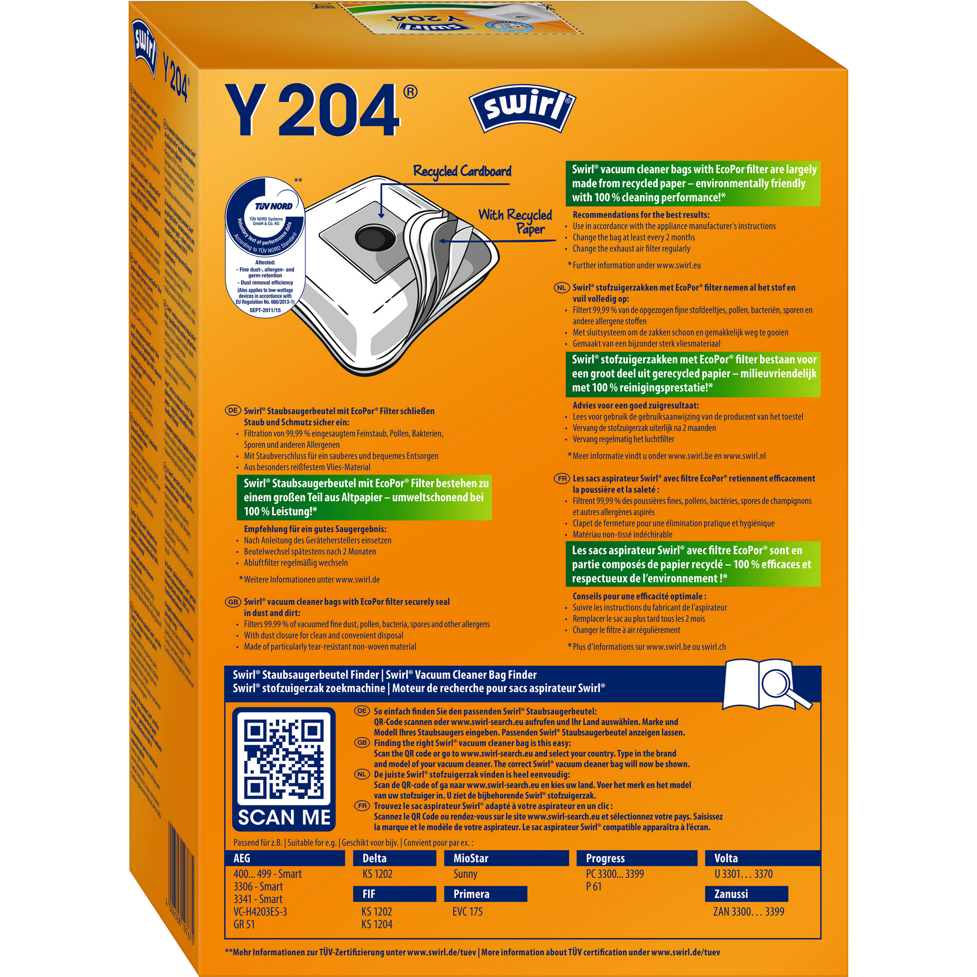 Staubsaugerbeutel Y204 mit Filter 4 Stück