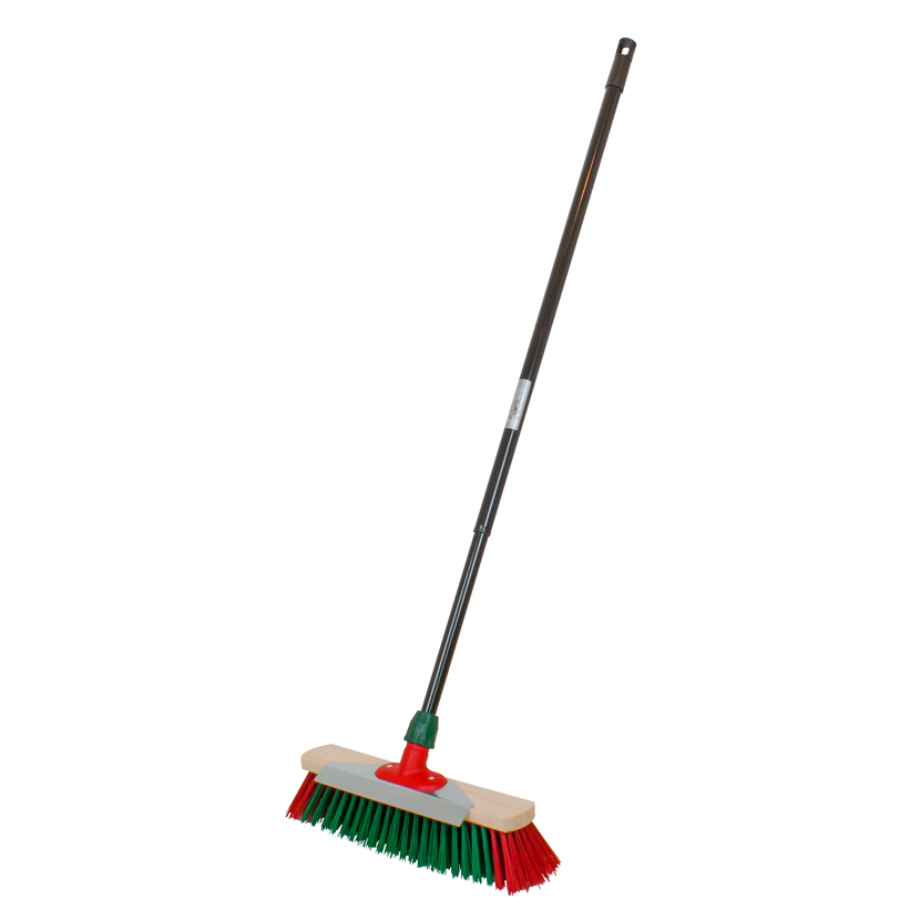 Gartenbesen mit Schabeblech und Teleskopstiel Elaston 40 cm grün rot