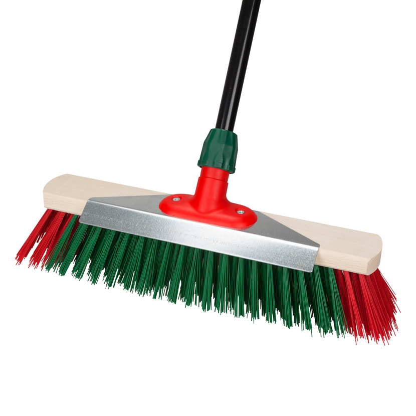 Gartenbesen mit Schabeblech und Teleskopstiel Elaston 40 cm grün rot