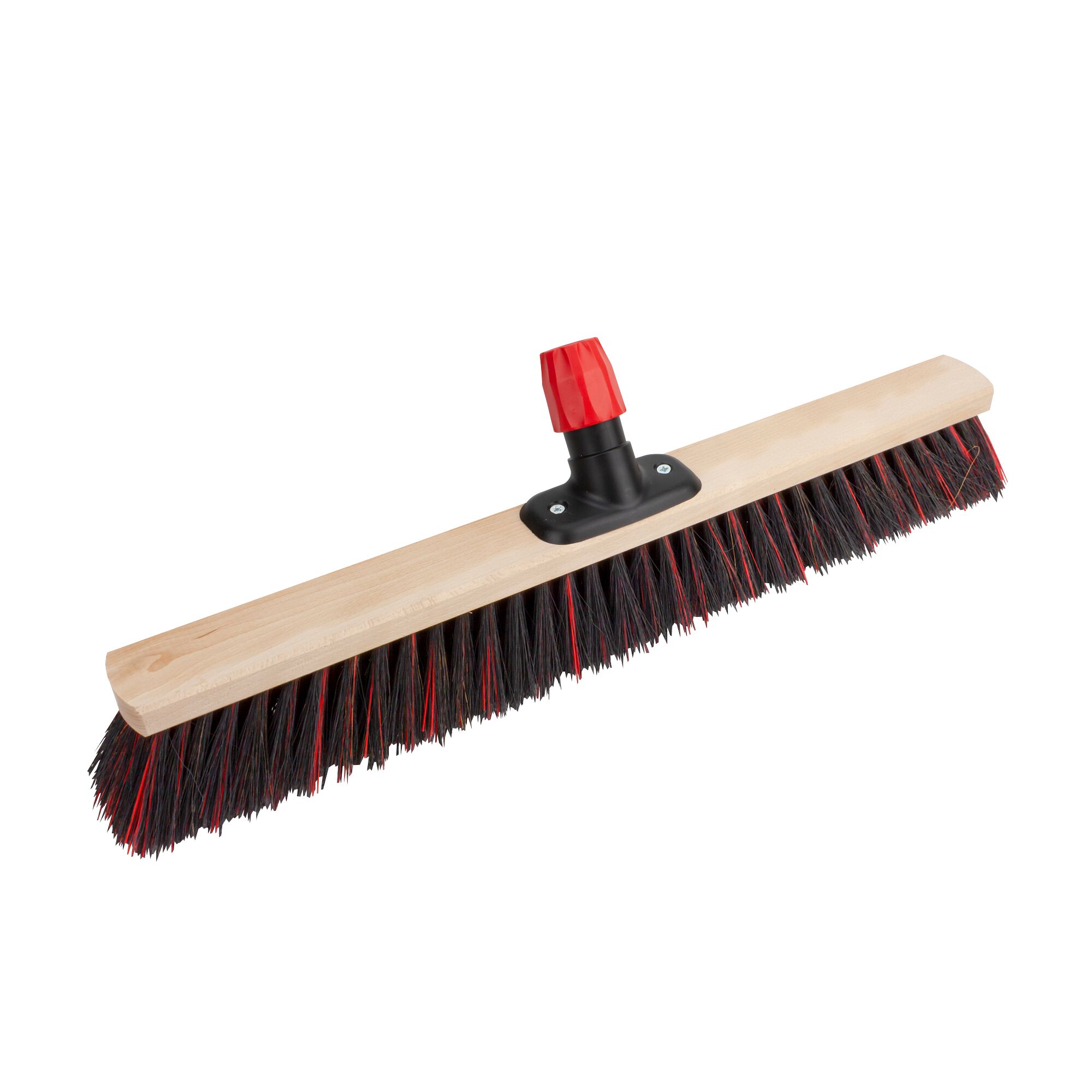 Besen mit Holzstiel und schwarzen und roten Borsten