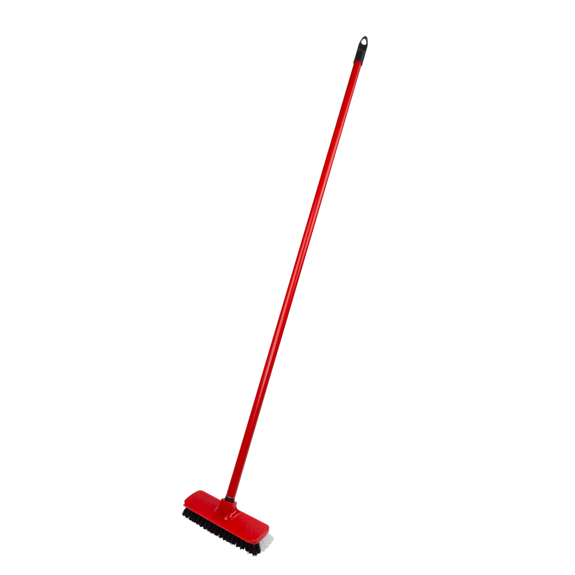 Schrubber mit rotem Stiel und schwarzen Borsten