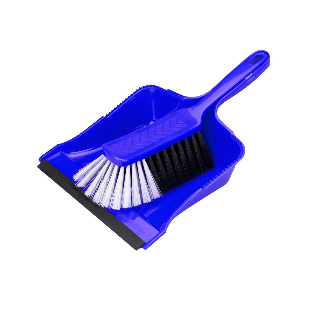 Blaue Kehrgarnitur mit Handfeger und Kehrschaufel