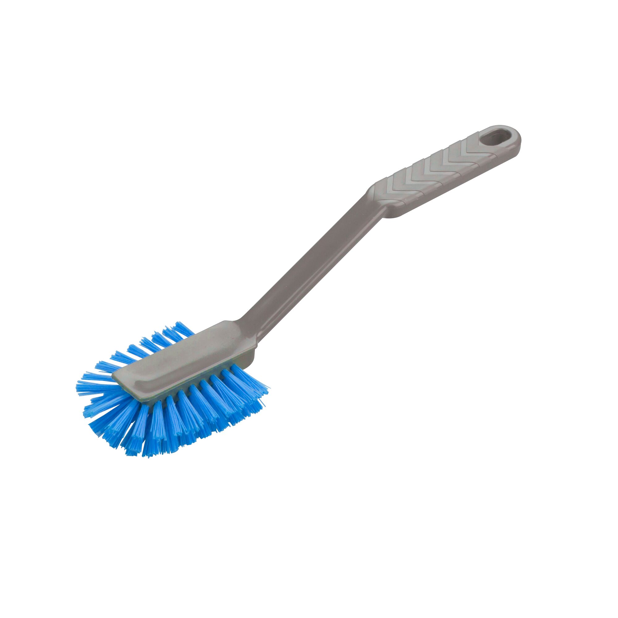 Spülbürste mit blauem Borstenkopf und grauem Griff