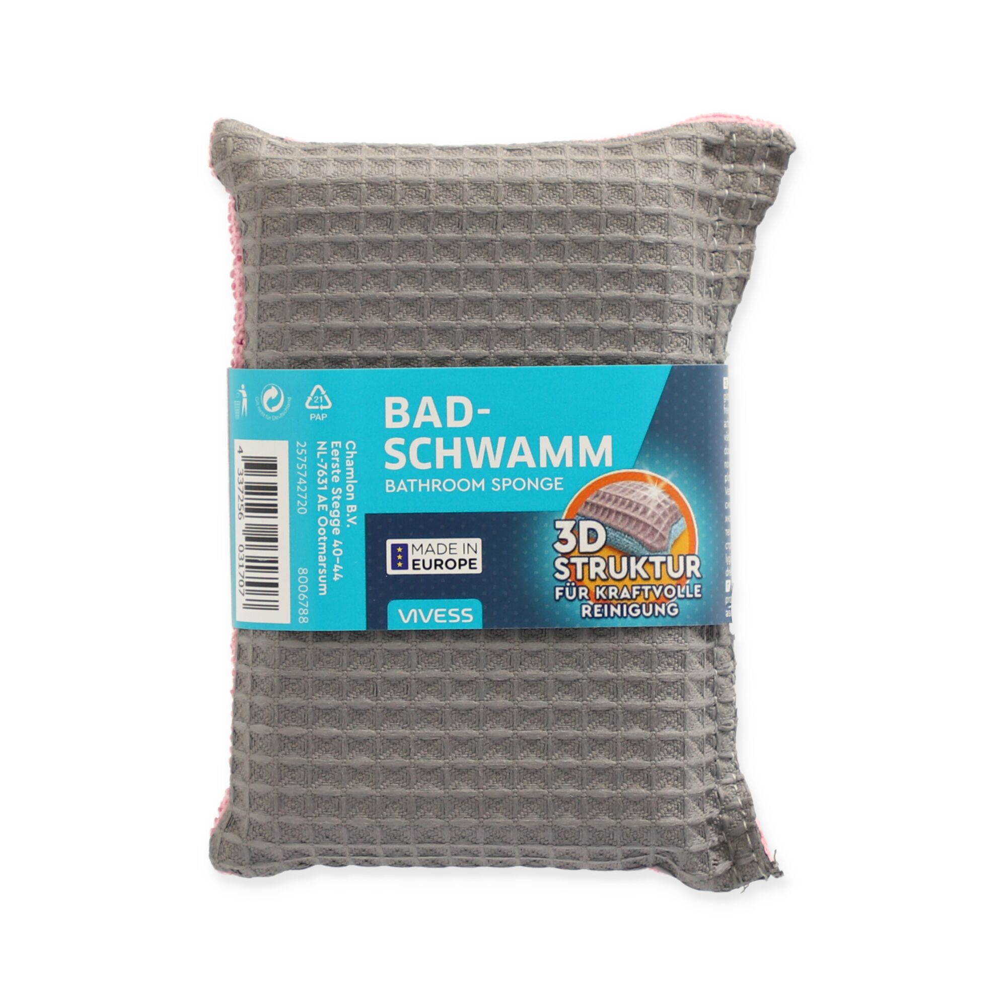 Grauer Badeschwamm mit rosa Rand