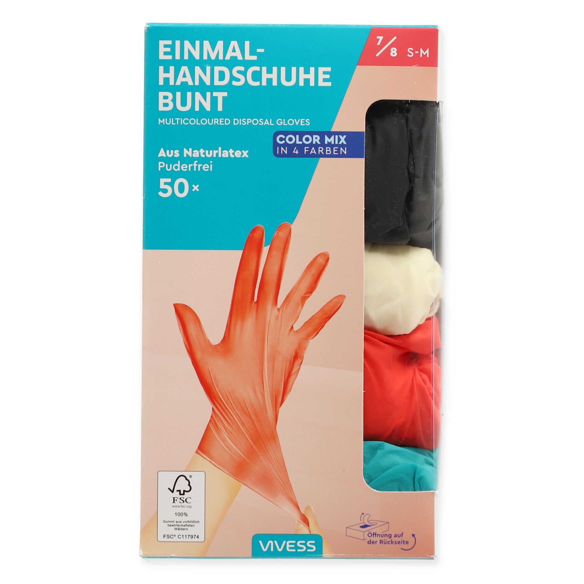 Bunte Einmalhandschuhe aus Naturlatex, Größe S-M, 50 Stück