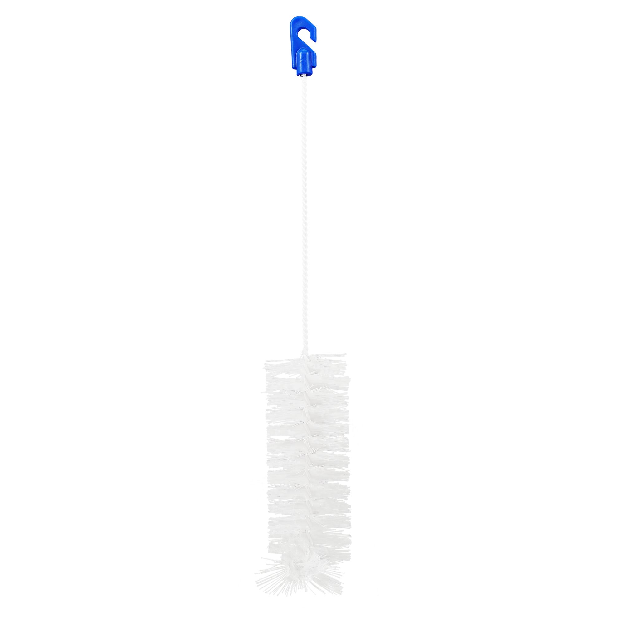 Weiße Flaschenbürste mit blauem Haken