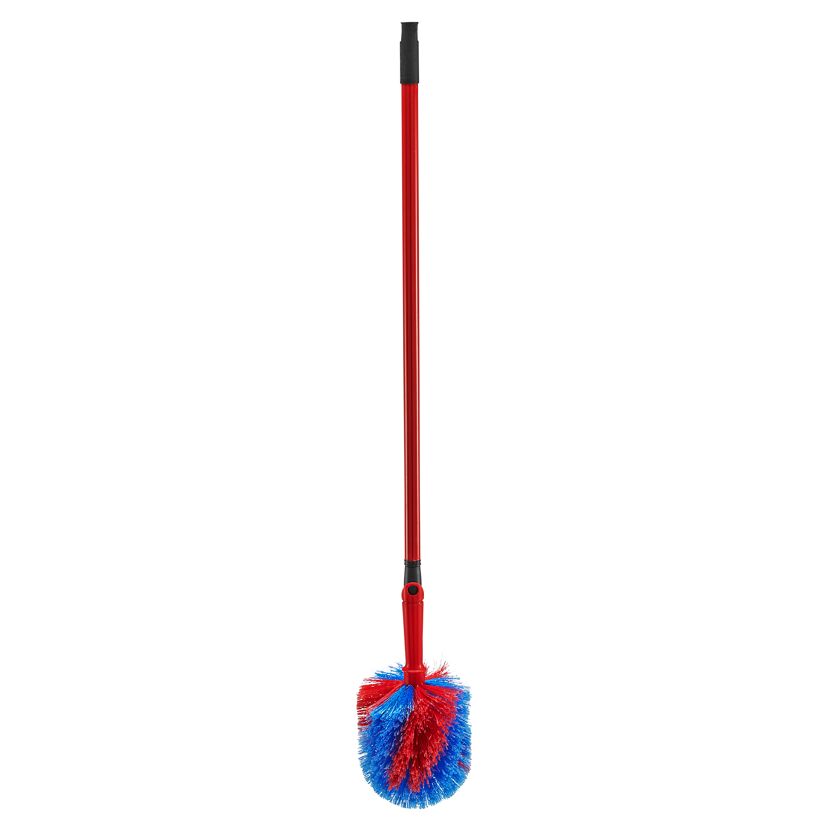 Runder Staubwedel mit Teleskopstiel in Rot und Blau
