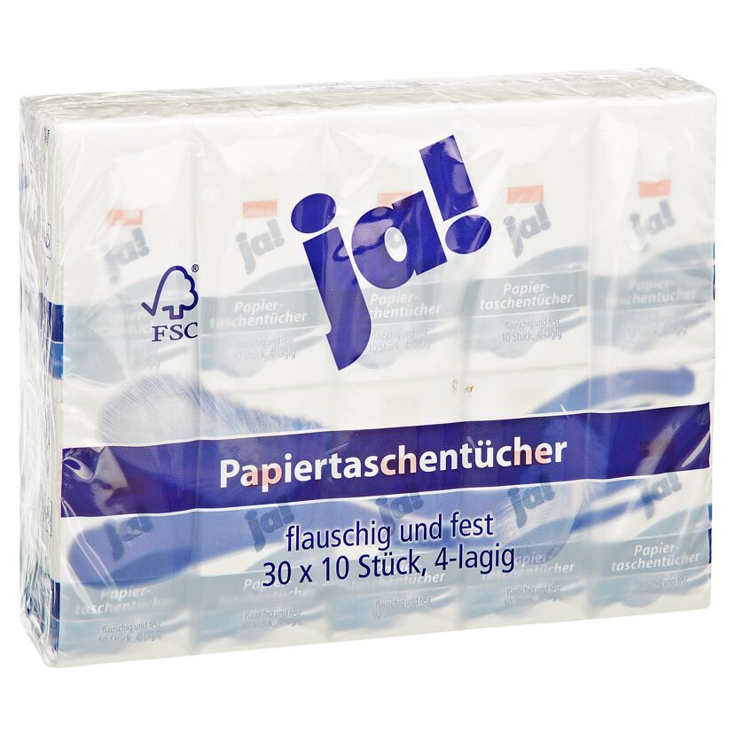 30 Packungen Ja! 4-lagige Papiertaschentücher