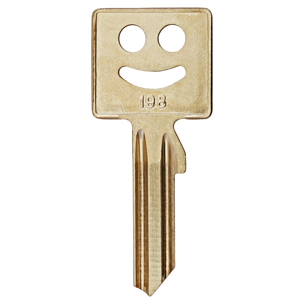 Schlüsselrohling mit Smiley und der Nummer 198