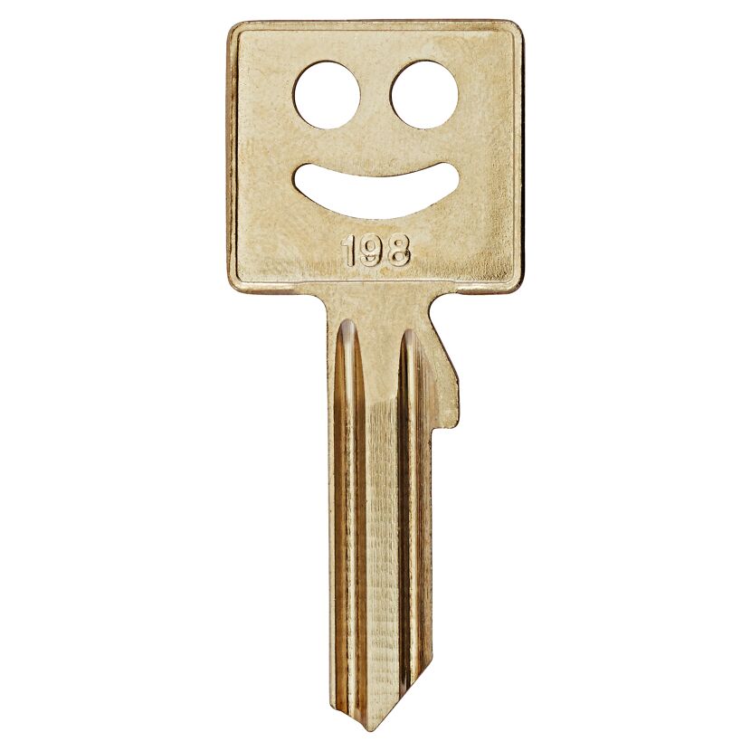 Schlüsselrohling mit Smiley und der Nummer 198
