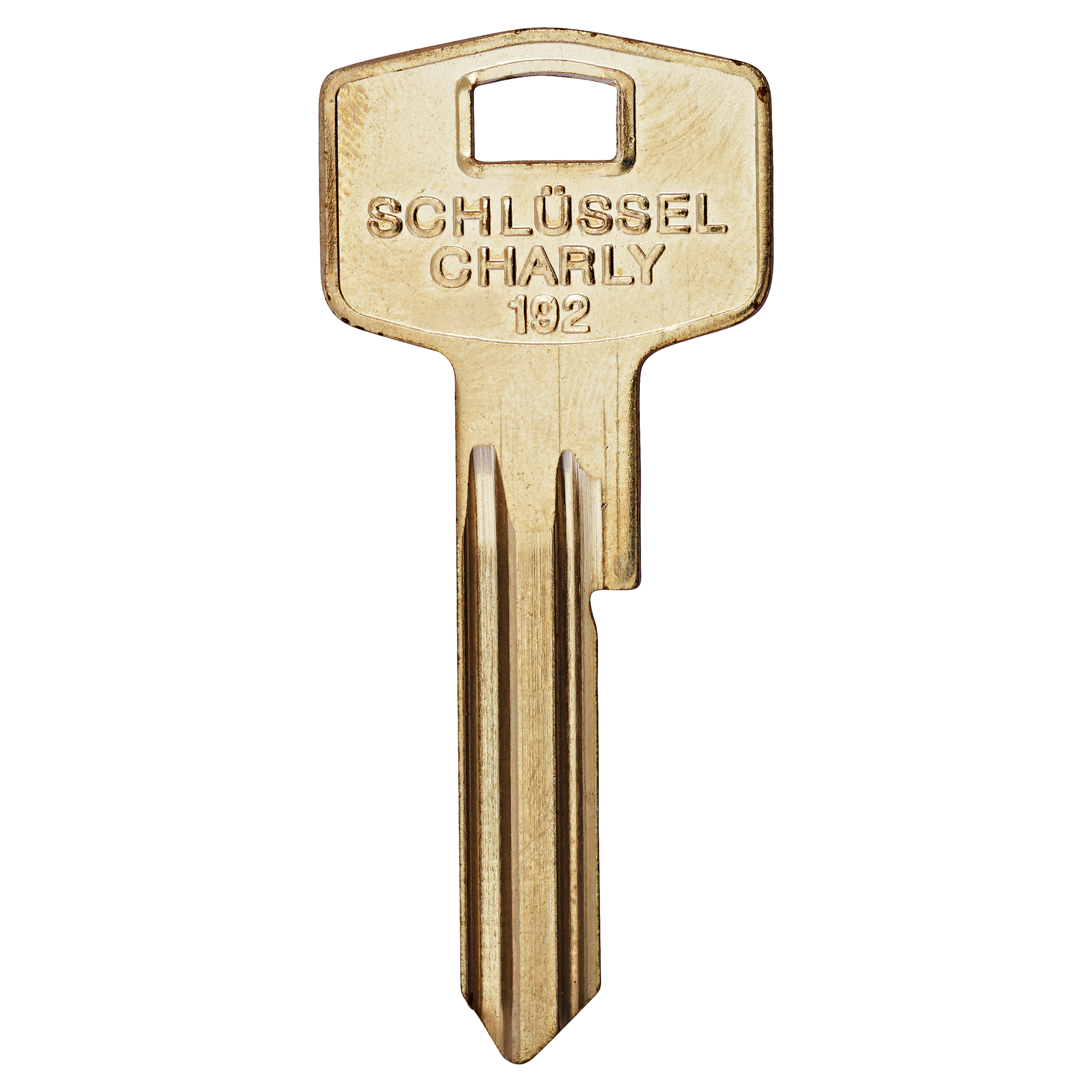 Goldener Schlüssel mit der Beschriftung Schlüssel Charly 192