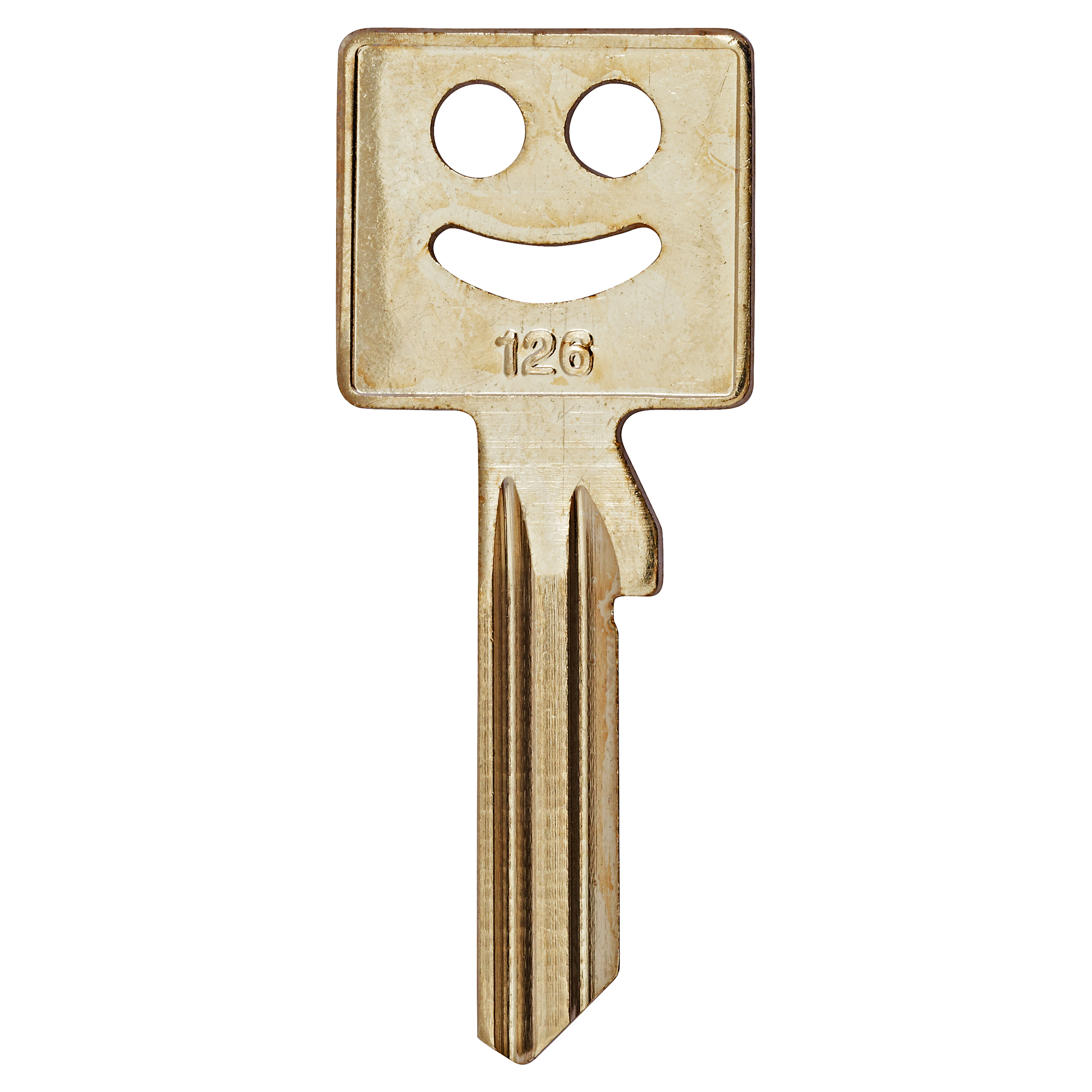 Goldener Schlüssel mit Smiley-Gesicht und der Nummer 126.