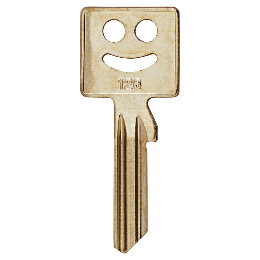 Goldener Schlüssel mit Smiley-Gesicht und der Nummer 126.