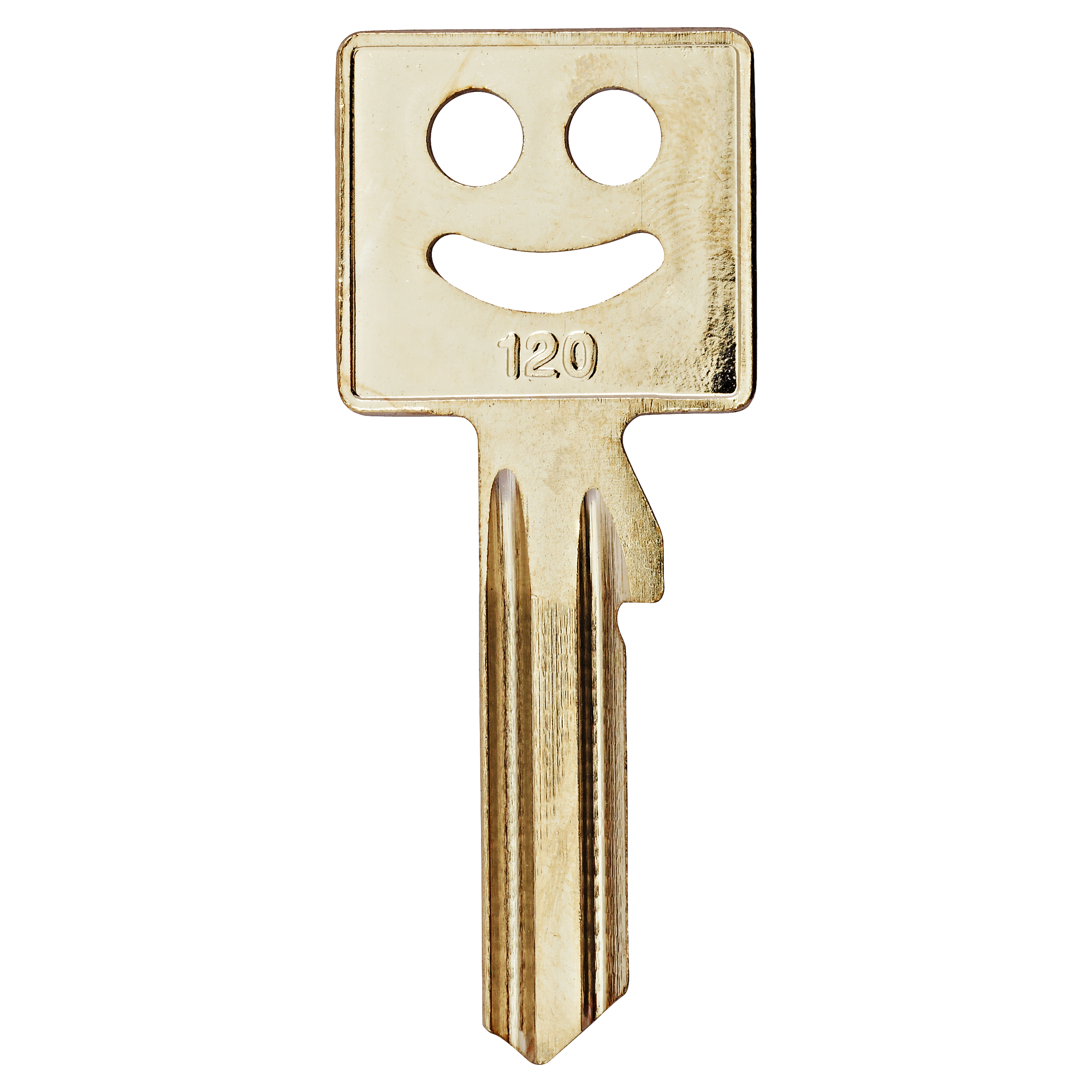 Goldener Schlüssel mit Smiley-Gesicht und der Nummer 120.