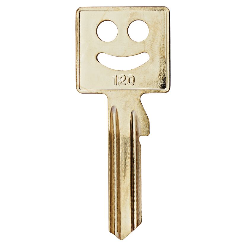 Goldener Schlüssel mit Smiley-Gesicht und der Nummer 120.