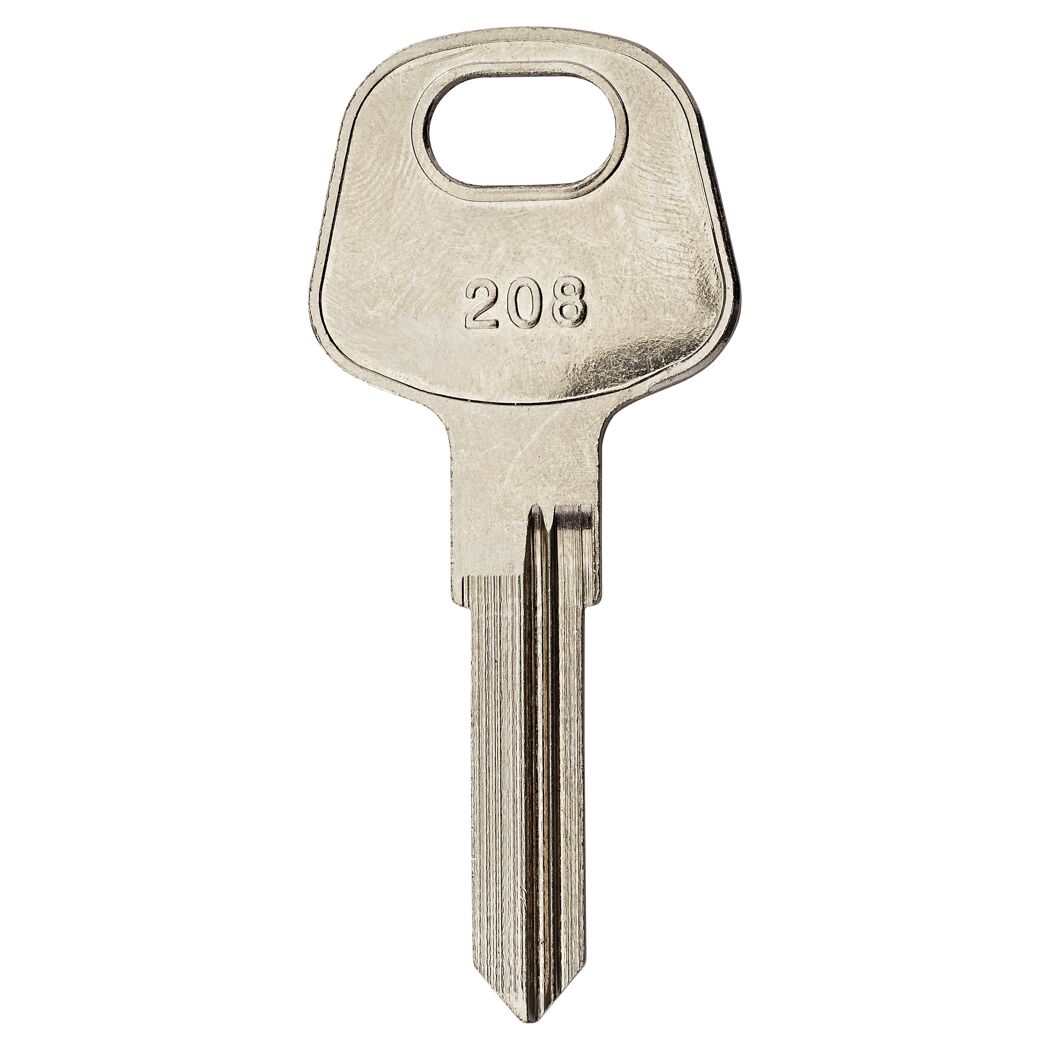 Silberner Schlüsselrohling mit der Nummer 208.