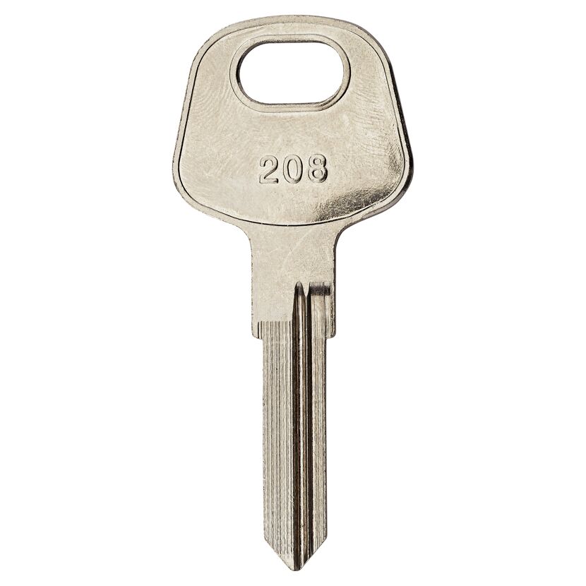 Silberner Schlüsselrohling mit der Nummer 208.