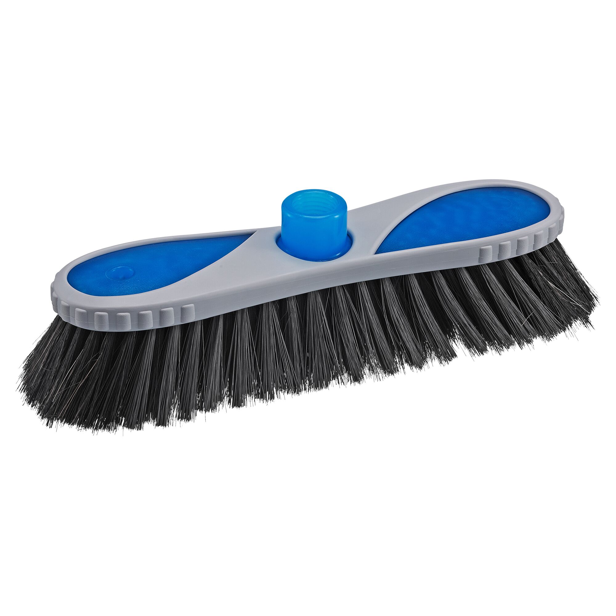 Handfeger mit blau-grauem Griff und schwarzen Borsten