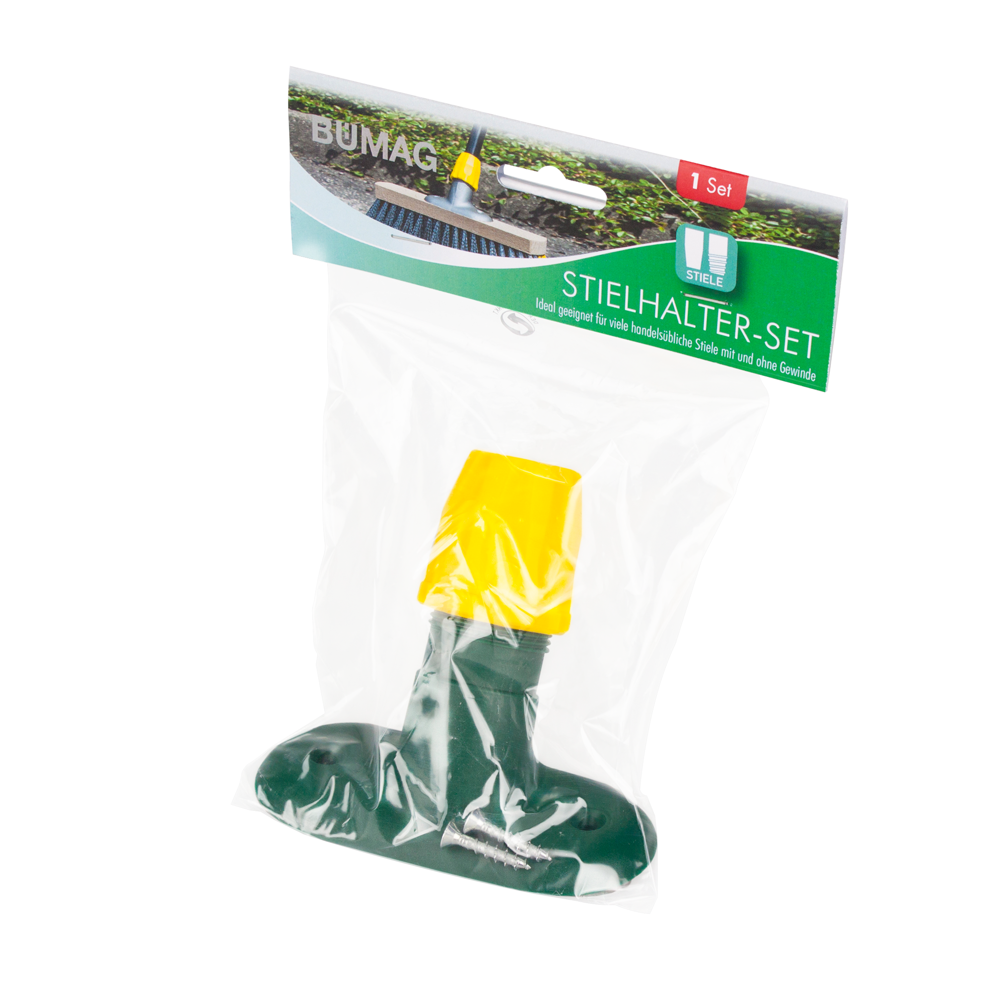 Kunststoffstielhalter mit Überwurfmutter und 2 Ersatzschrauben grün + product picture