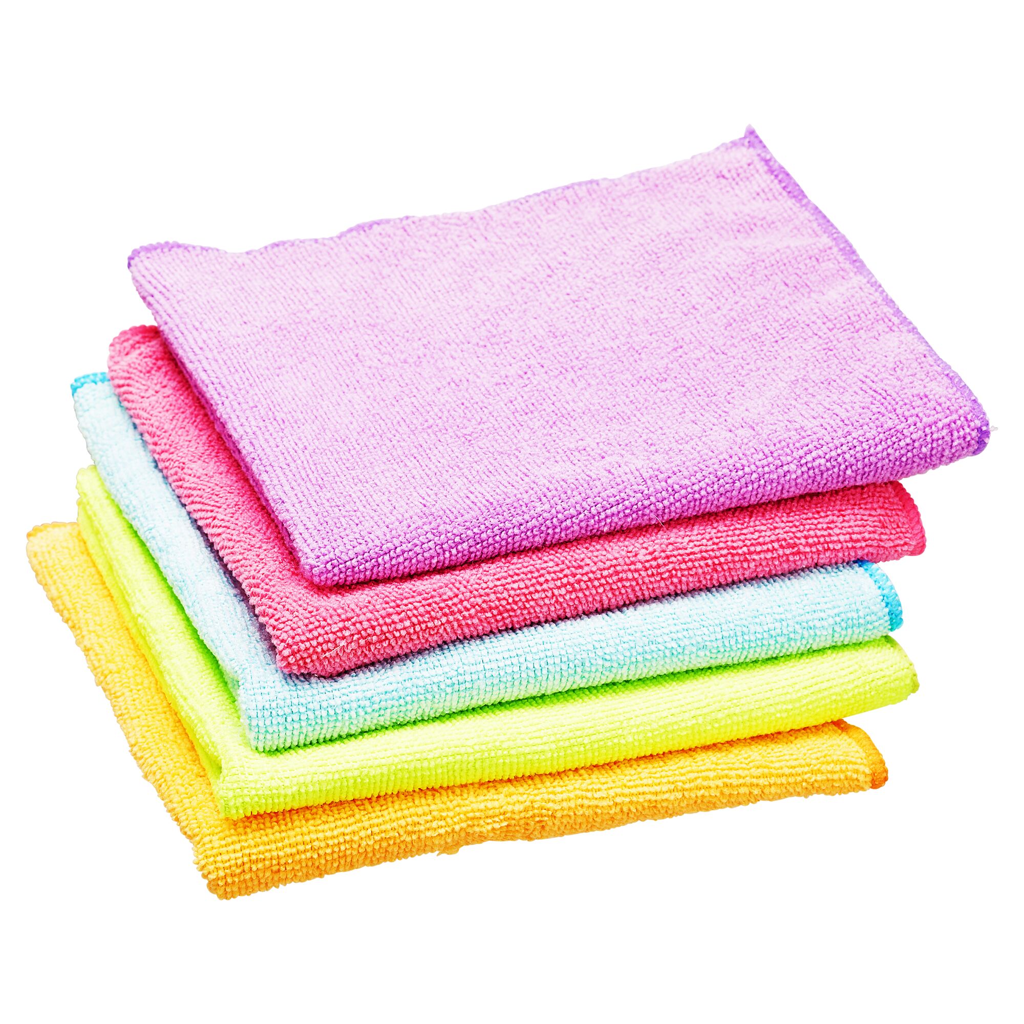 Stapel Mikrofasertücher in verschiedenen Farben.